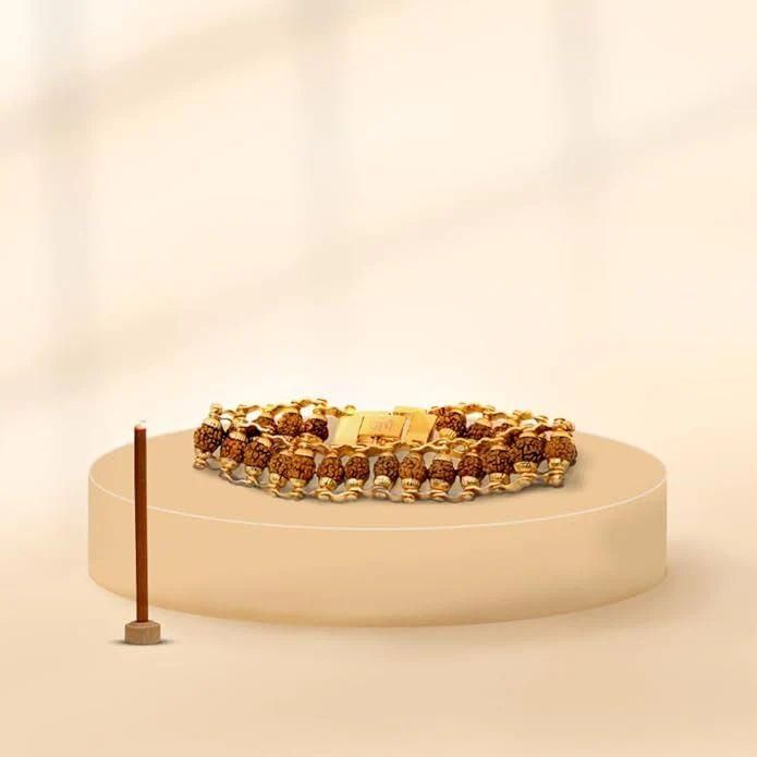 Buy The New Genuine Paanch Mukhi Modern Rudraksha Bracelet With Gold Plating. - BestCart