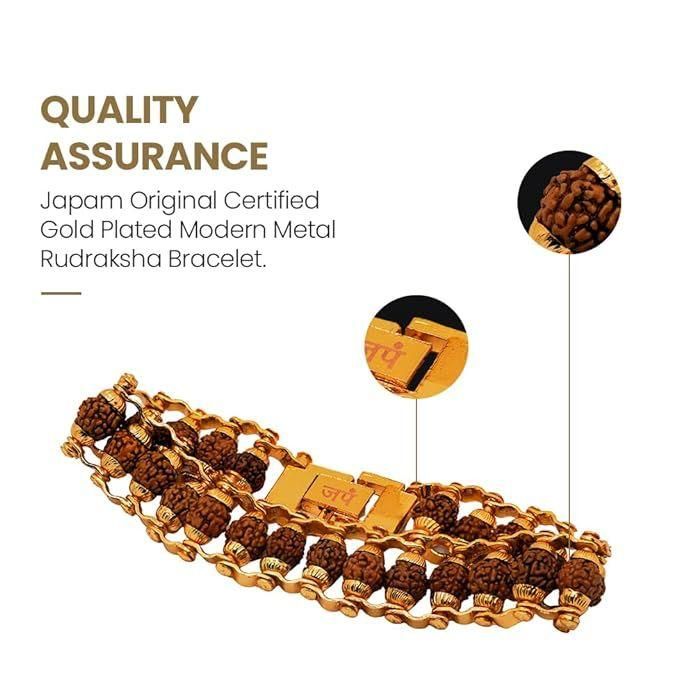 Buy The New Genuine Paanch Mukhi Modern Rudraksha Bracelet With Gold Plating. - BestCart