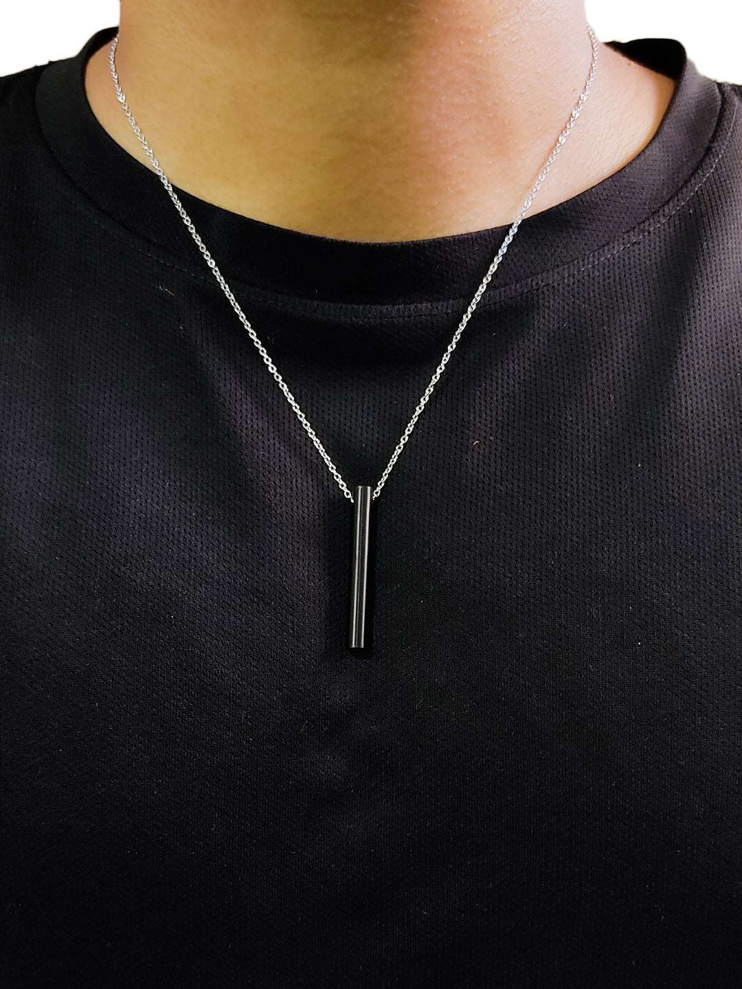 Buy The New Black Stainless Steel Round Bar Pendant adjustable Necklace chain - BestCart