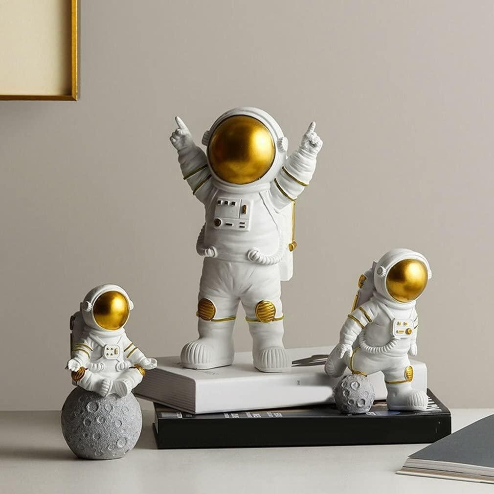 Buy The New Astronaut Spaceman Statue Ornament Home Office Desktop Figurine Decors Set of 3 - Golden - BestCart