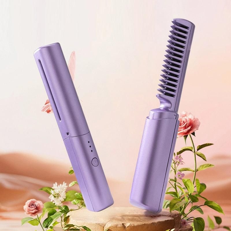 Buy The New Meneflix Portable Mini Hair Straightener Cordless Rechargeable Mini Adjustable Hair Straightener Hot Comb - BestCart