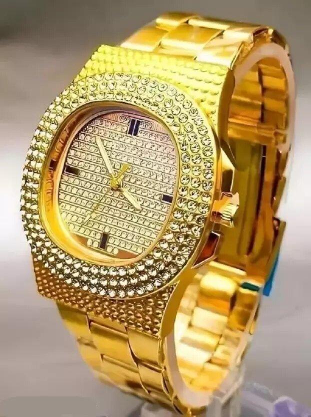 Buy The New Golden Stone Studded Diamond Wrist Watch For Boys & Men - BestCart