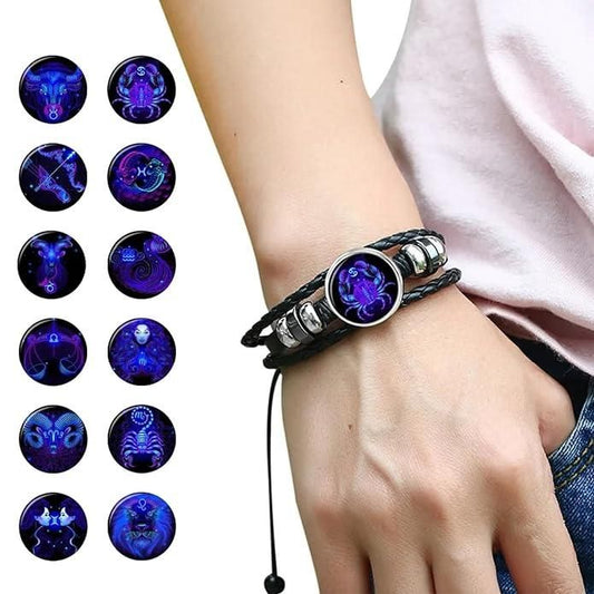 Buy The New Zodiac Constellation Braided Design Black Leather Bracelet Adjustable - BestCart