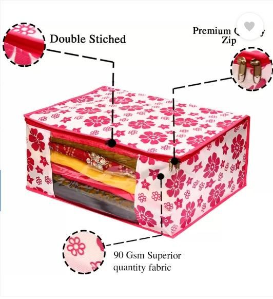 Buy The New Polka Pink Flower Design Pack Of 3 Non Woven Fabric Saree Cover/ Clothes Small Travel Bag - BestCart